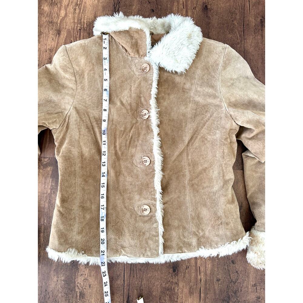 Women’s Small Vintage Y2K Tan Suede Leather Cropped Afghan Penny Lane Jacket - Picture 6 of 13